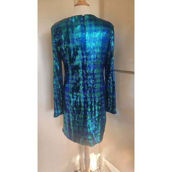 SHO Green and Blue Plaid Sequin Sheath Dress, Long Sleeve, NWT, XL - Picture 8 of 12